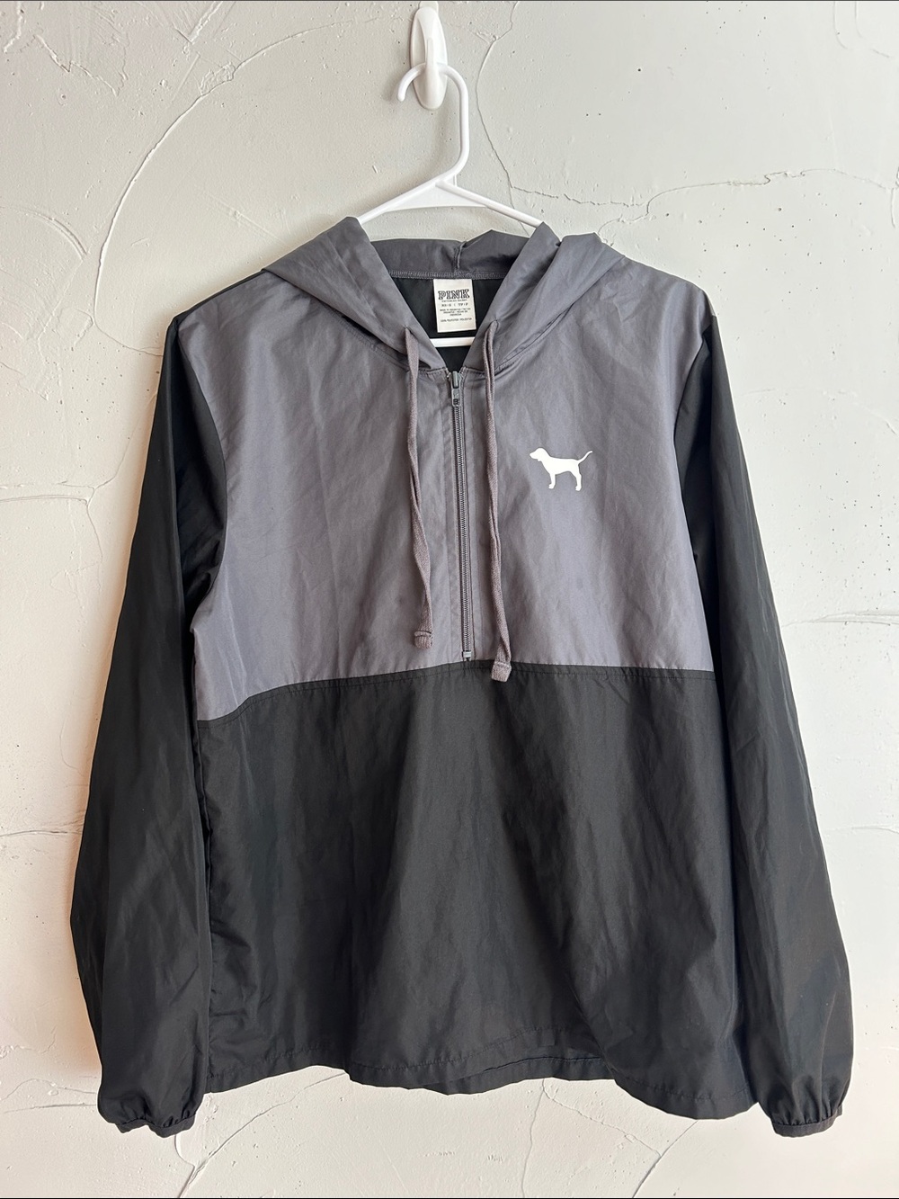 PINK Half-Zip Colorblock Windbreaker Jacket Gray & Black